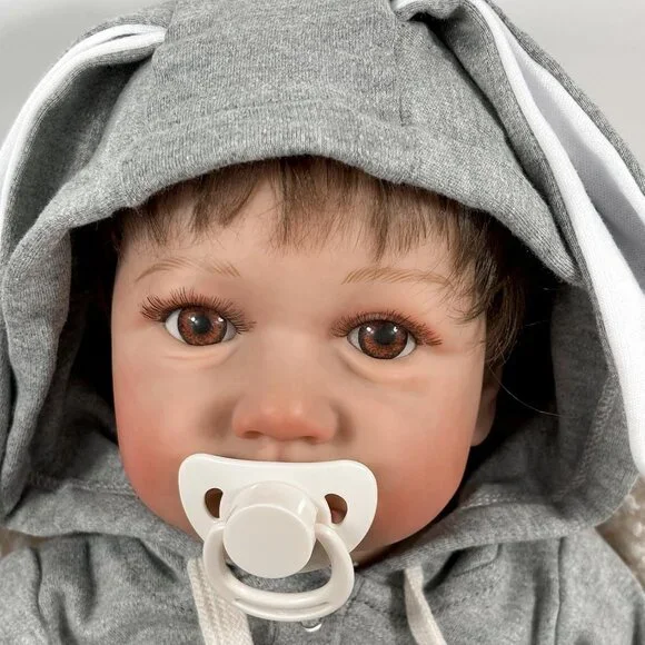 💫 Realistic Reborn Baby Dolls Grey Soft Vinyl Bunny Jumpsuit Birthday Gift Kids